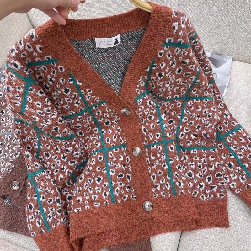 Áo khoác cardigan len báo kẻ siêu dày ấm Ulzzang style  Hàng Quảng Châu