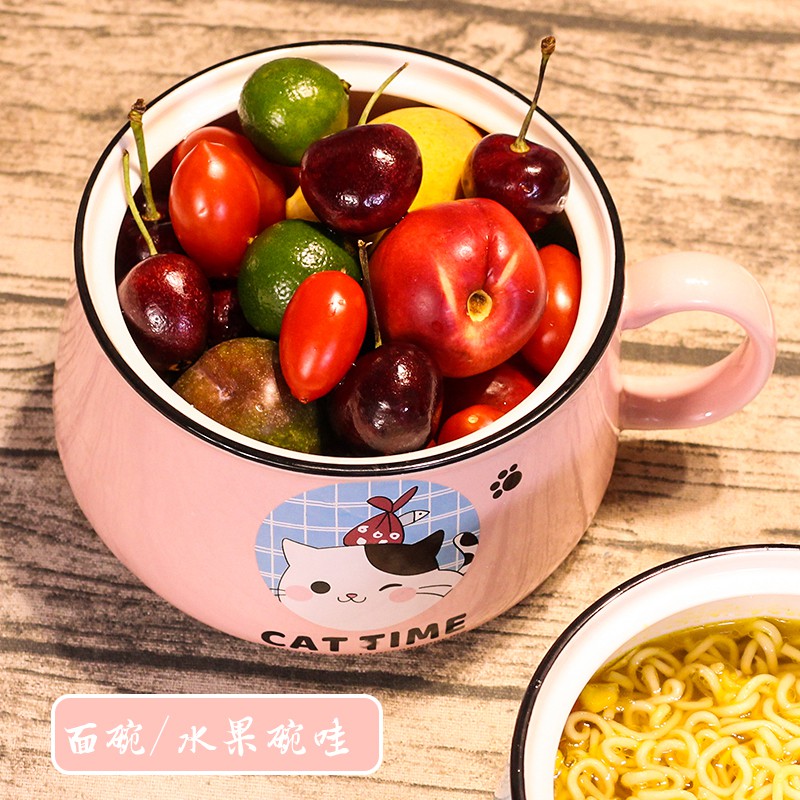 Bát sứ ăn mì có nắp hoạ tiết mèo dễ thương