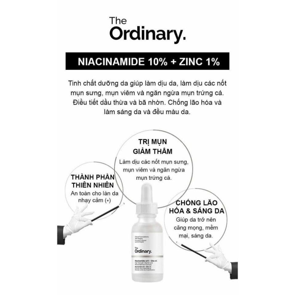 Tinh chất giảm mụn + thâm mụn The Ordinary Niacinamide 10% + Zinc 1% serum 30ml