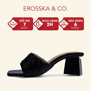 Dép cao gót Erosska mũi vuông quai ngang phối gót sơn gỗ cao 5cm màu đen_EM045