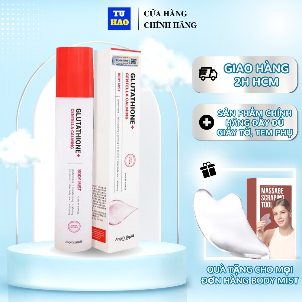 Xịt giảm mụn lưng Angel Liquid Body Mist Glutathione Plus dưỡng trắng 7Day 150ml