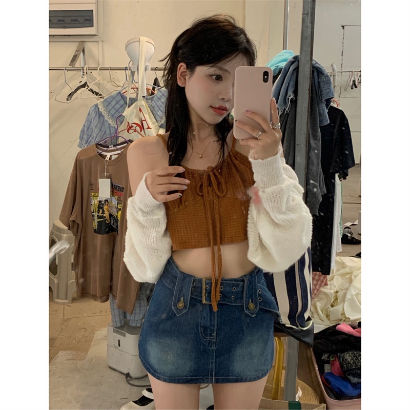 QADCOL Áo hai dây Gợi Cảm + Khăn Choàng Bên Ngoài (Lối Riêng Lẻ)