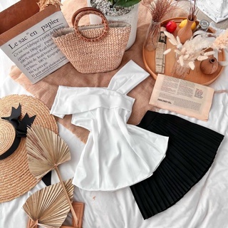 SET ÁO LỆCH VAI + CHÂN VÁY XẾP LY