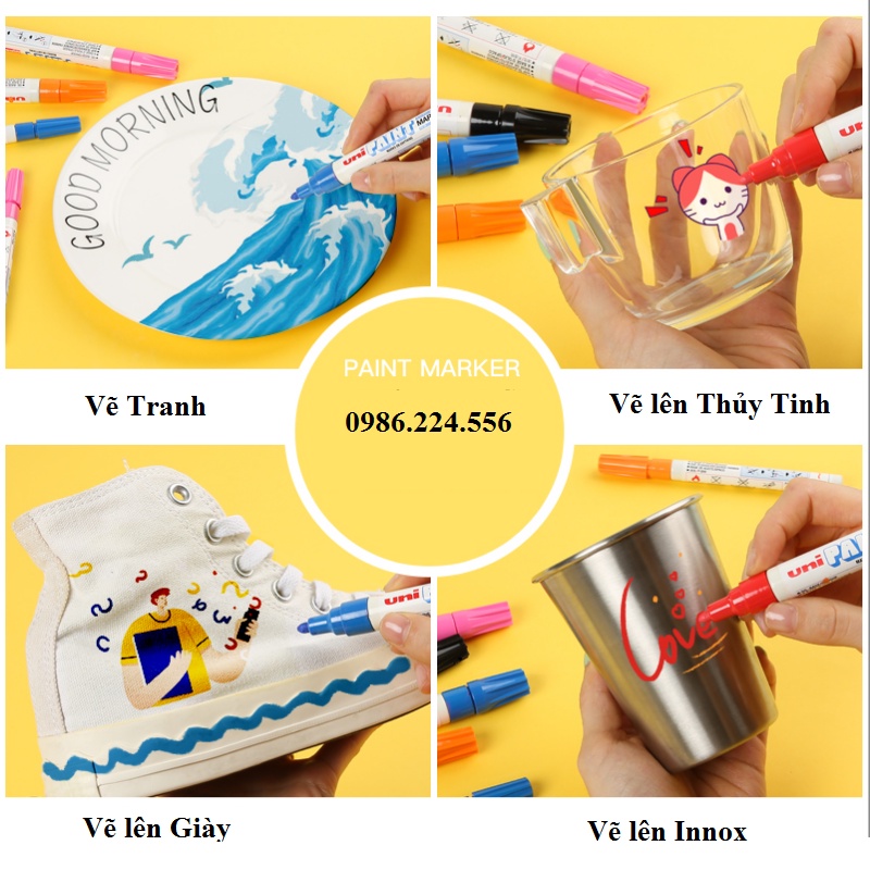 Bút sơn Uni paint marker PX - 20 giày màu trắng đen viết trên mọi chất liệu không phai màu bong tróc