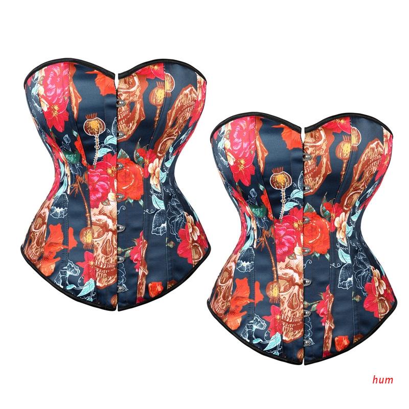 Đai nịt bụng định hình eo chất liệu satin phối dây cột in họa tiết đầu lâu phong cách Gothic cho nữ