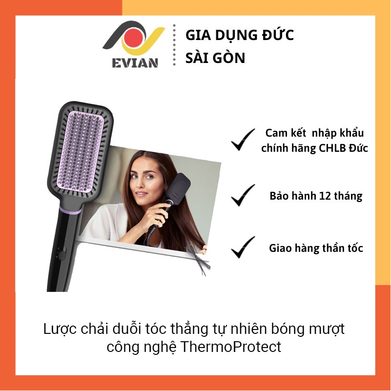 Lược chải duỗi tóc thẳng tự nhiên bóng mượt công nghệ ThermoProtect không cần hóa chất Philips BHH880/00 nhập khẩu Đức