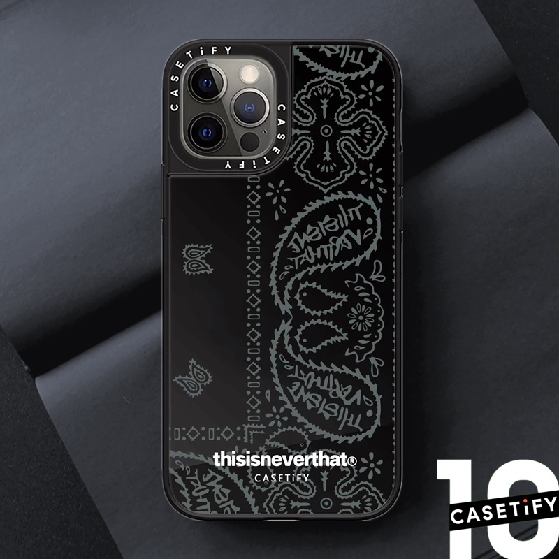 This Original Anytime CASETiFY Paisley Black Plated Makeup Mirror Cover For iPhone 7 8 Plus 7+ 8+ X XS XR 11 12 13 Pro 13Pro Max SE 2020 Impact Flower Hard Computer Case