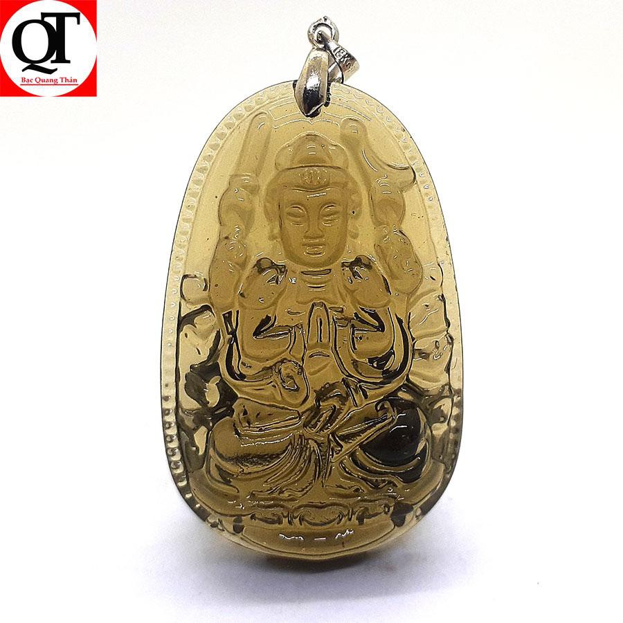 Mặt dây nam Bạc Quang Thản khắc ngài Thiên Thù Bồ Tát kẹp móc bạc đơn giản, có nhiều màu để lựa chọn.