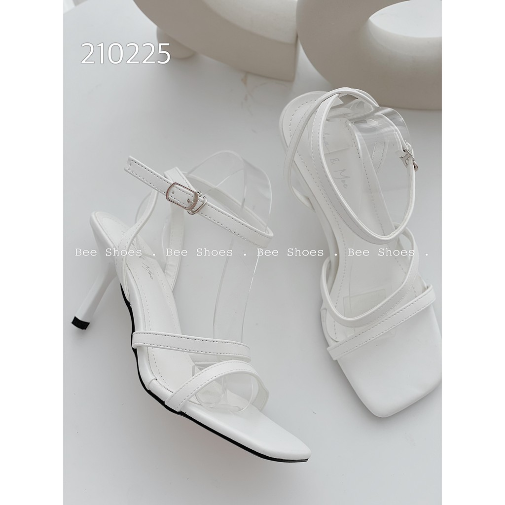 BEESHOES - SANDAL NỮ MŨI VUÔNG QUAI NGANG TRƠN - SANDAL NỮ MŨI VUÔNG GÓT NHỌN CAO 7 PHÂN SẴN MÀU ĐEN - BE - TRẮNG 210225