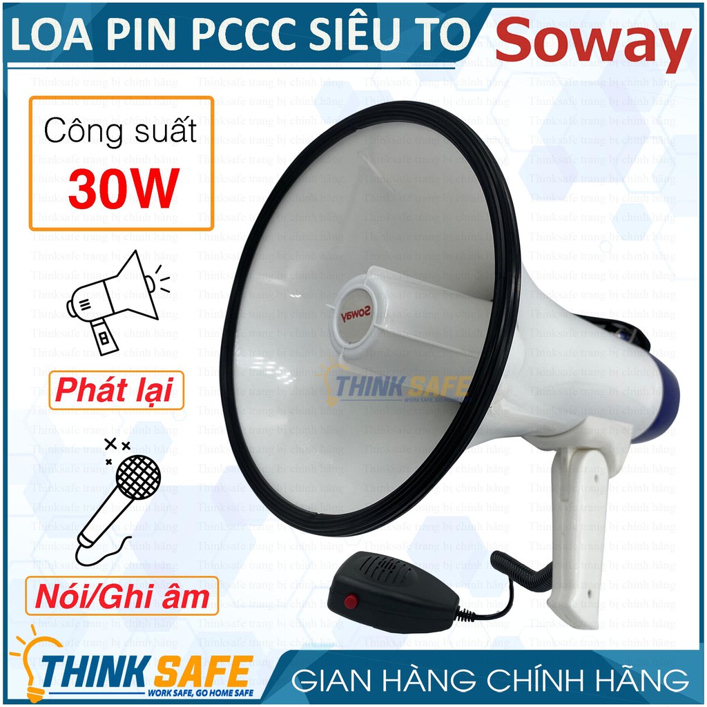 Loa PCCC cầm tay Megaphone HTY-16S- Soway có còi hú báo động, gọn nhẹ, công suất 30W (Trắng) - Bảo hộ Thinksafe