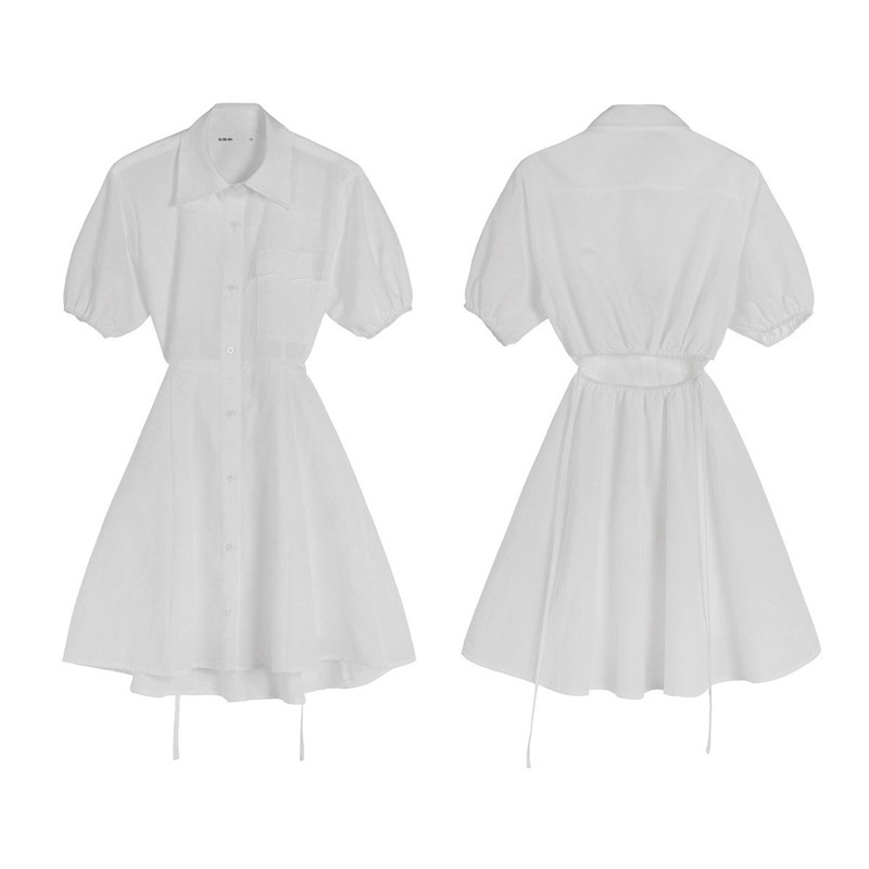 Đầm sơ mi 🌸 Váy hở lưng thắt eo dây tôn dáng thân xòe công chúa MYLADY