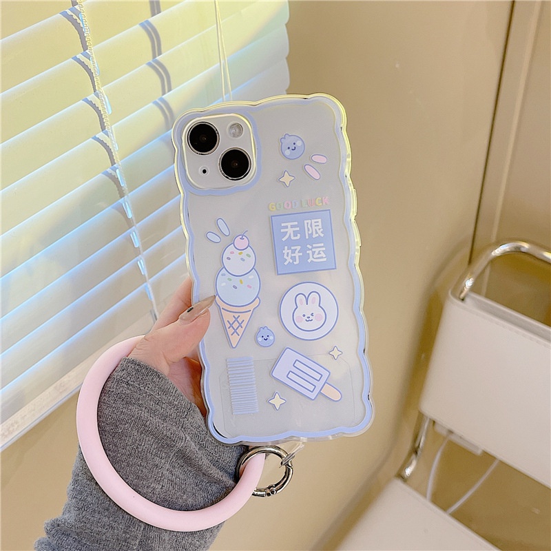 Ốp Điện Thoại Silicon Họa Tiết Sóng Biển Lớn Có Dây Đeo Tay Phù Hợp Cho iPhone 13Pro 11 / 12 / xsxr