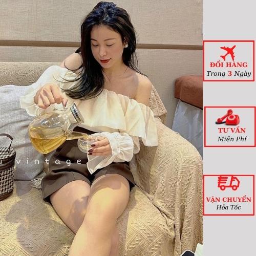 Áo trễ vai voan tơ tay bồng tiểu thư bánh bèo ulzzang Hàn Quốc yolo fashion