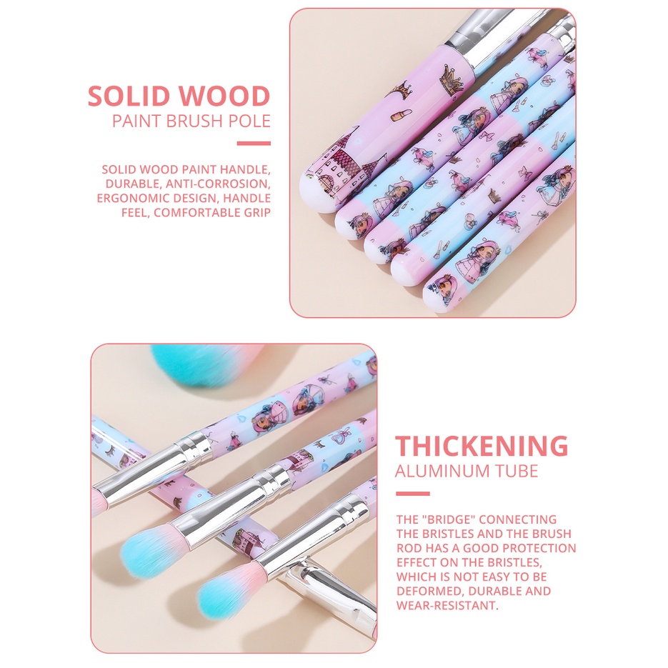 GRACEDO 5 Cái Bộ Cọ Trang Điểm Hoạt Hình Mini Màu Hồng Và Xanh