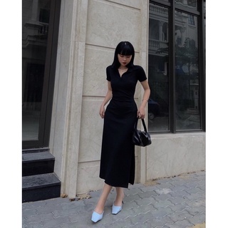 đầm len hở lưng dáng dài xẻ đùi