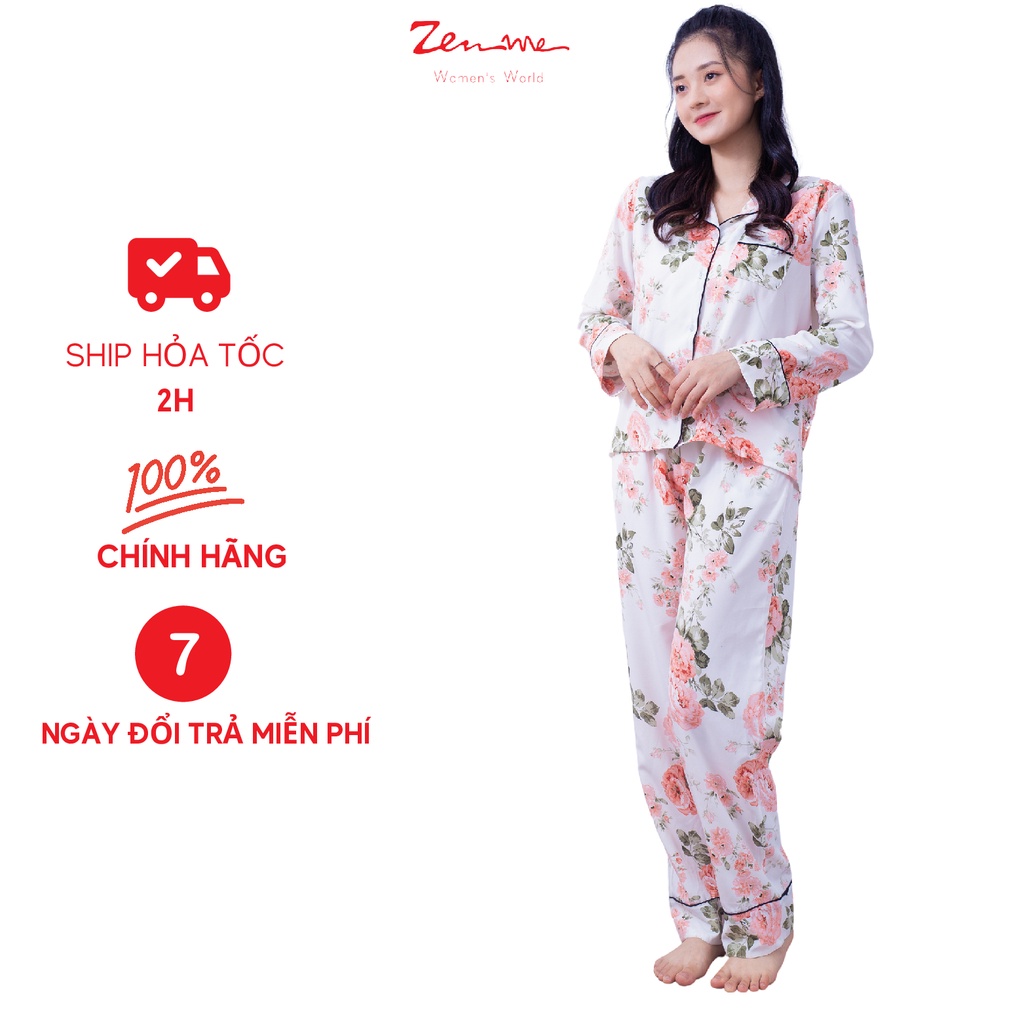 [Mã LT50 giảm 50K đơn 150K] Bộ đồ mặc nhà Zen Me chất lụa Hàn cao cấp dáng dài họa tiết trang nhã thanh lịch | BigBuy360 - bigbuy360.vn