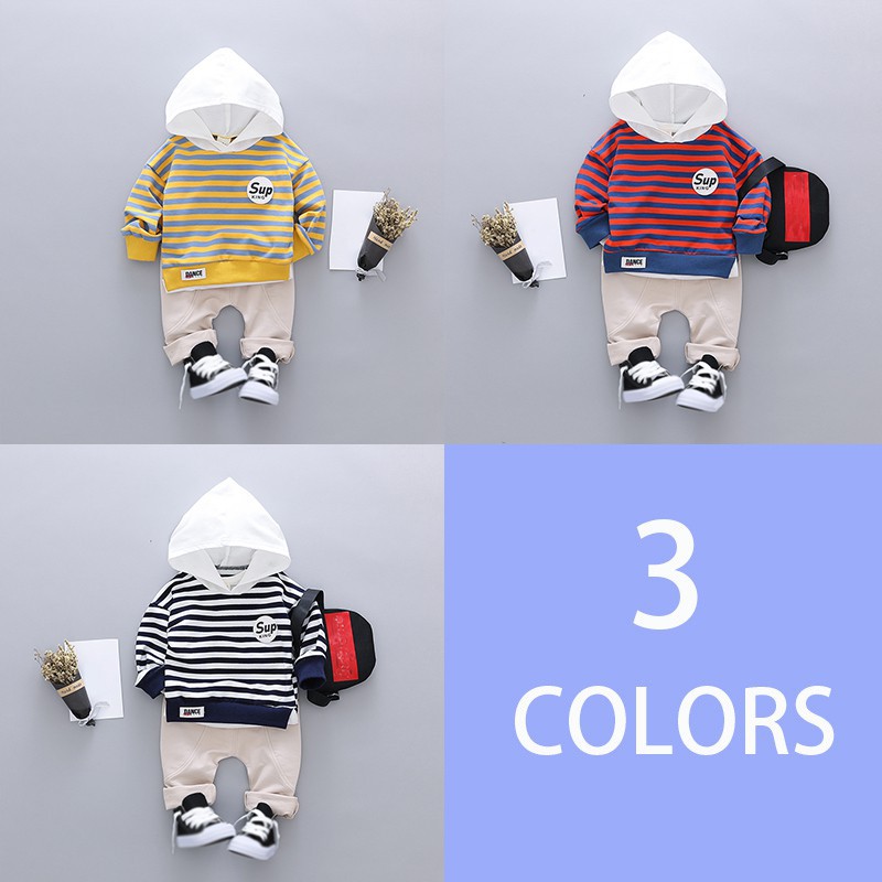 Cheaper Set đồ dài có nón phối họa tiết sọc ngang cho bé trai