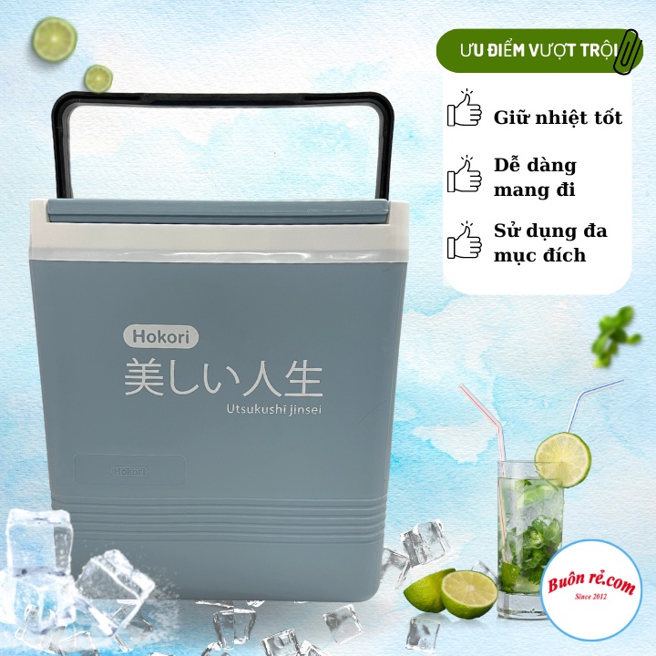 Phích đựng đá vuông giữ nhiệt 12L, 18L Hokori Việt Nhật (3917/3918), Thùng đá vuông màu sắc nhã nhặn -Buôn rẻ 01630
