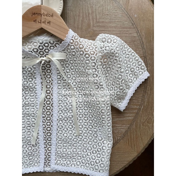 Áo Khoác Cardigan Ren Mỏng Bé Gái Jennybebe style Hàn Quốc Màu Trắng Tiểu Thư