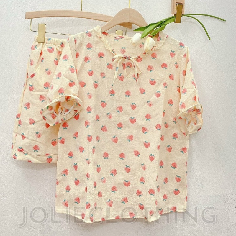 Đồ bộ pyjama mặc nhà tay ngắn, quần ngắn hình gấu, thỏ, vịt dễ thương, chất xốp