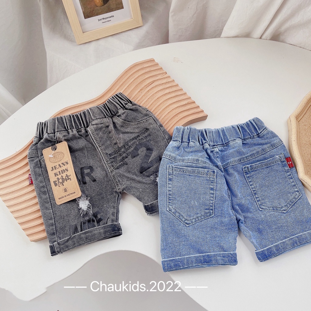 Quần jean bé trai,  quần short jean họa tiết AR2 chất bò mềm mại cho bé