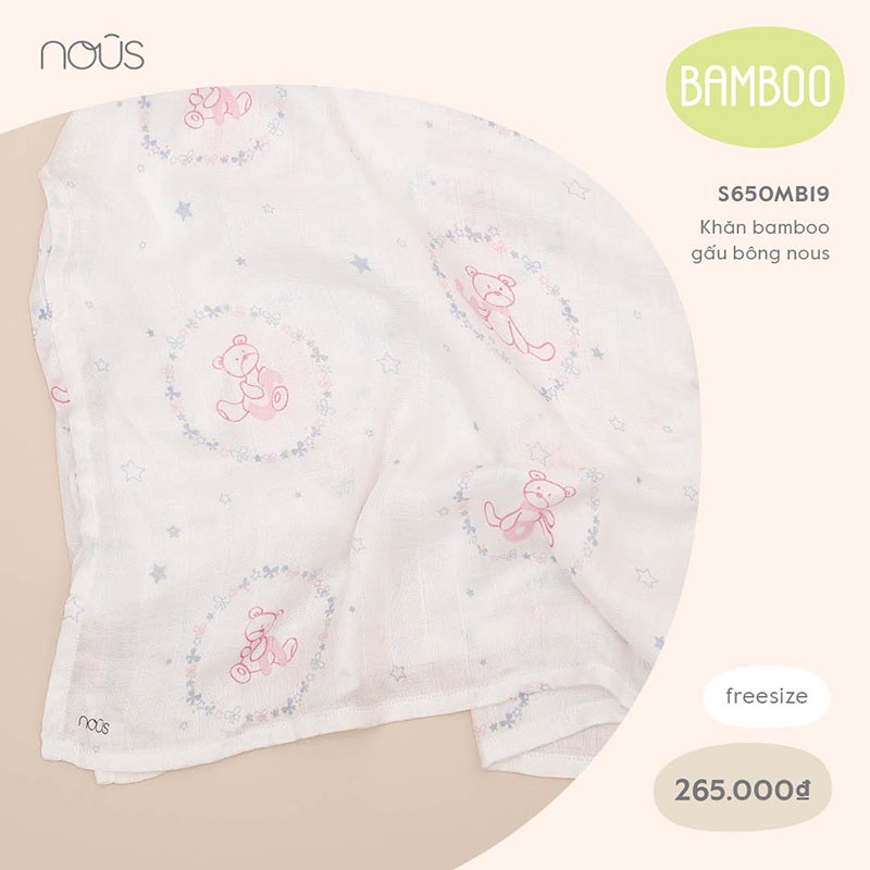 Khăn Đa Năng Cho Bé Nous - Chất Liệu Bamboo Kích Thước 120x 120cm