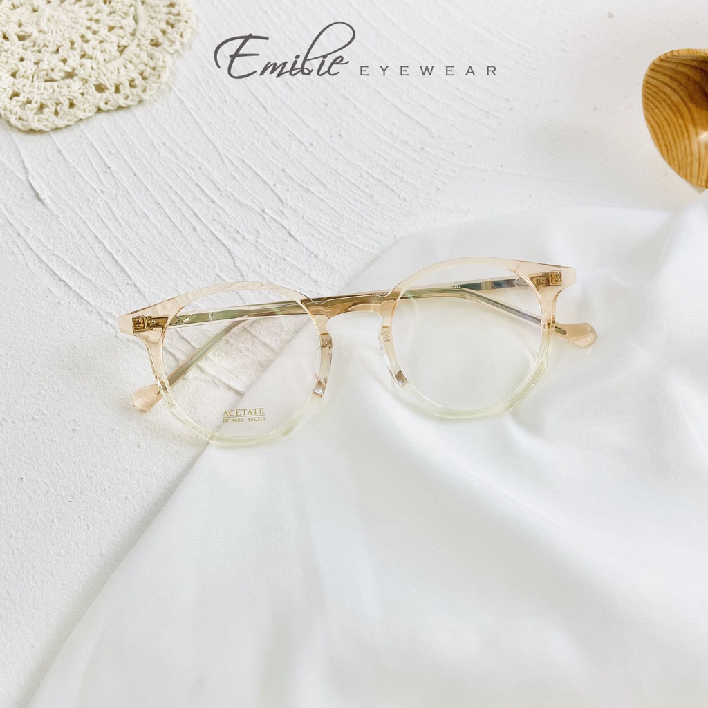 Gọng kính nhựa Acetae tròn góc cạnh cao cấp siêu bền Kính mắt Emilie phụ kiện thời trang 8081