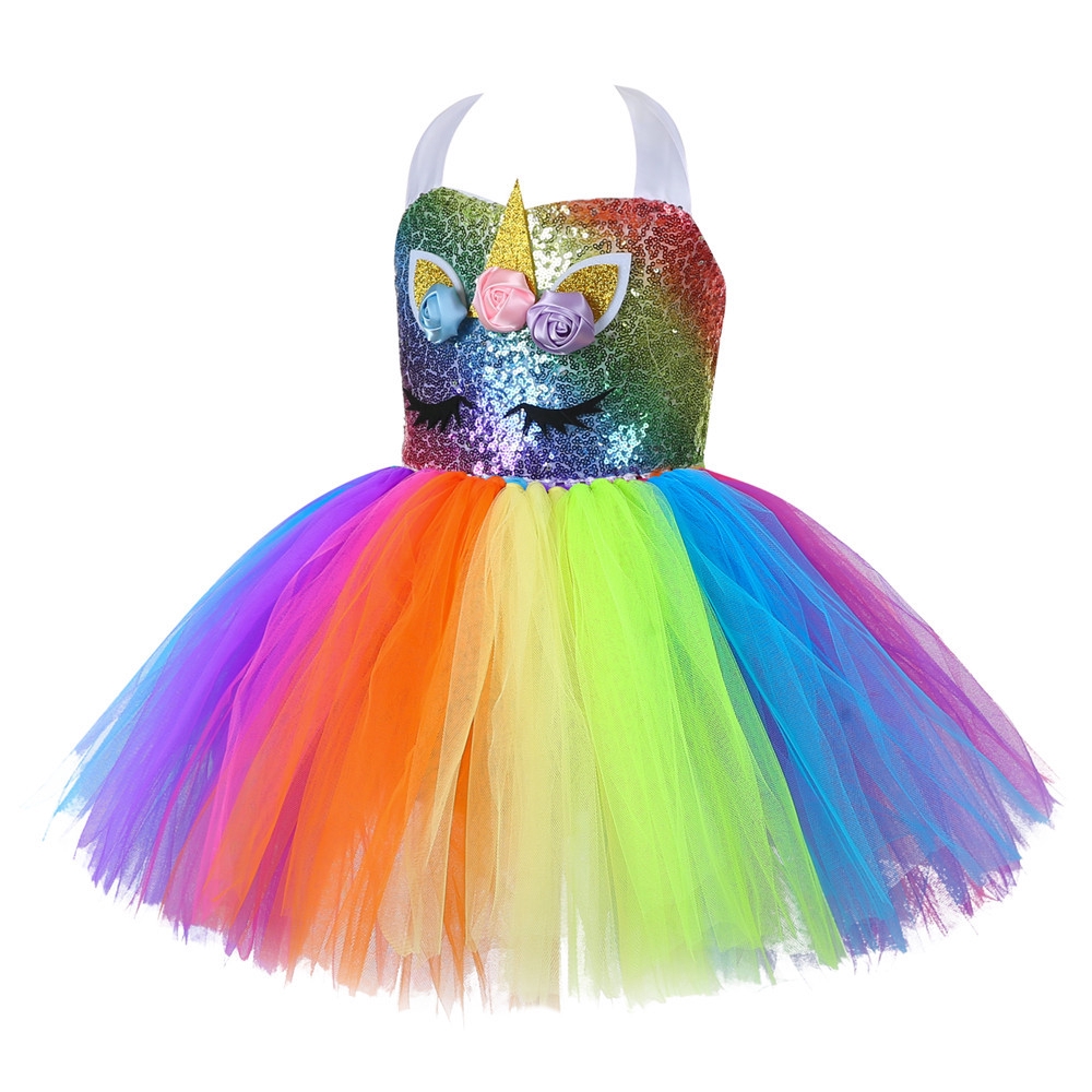 Đầm Công Chúa Họa Tiết Kỳ Lân Kèm Băng Đô Cài Tóc Thời Trang Cho Bé Gái