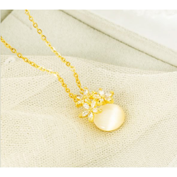 Dây chuyền nữ titan màu vàng hoa pha lê rớt đá siêu đẹp bền màu, hợp thời trang, dễ phối đồ