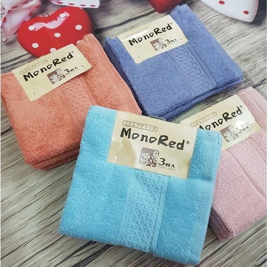 Set 3 khăn mặt MONO RED xuất Nhật kích thước 34 x 34cm - 100% cotton , dày dặn, mềm mại, hàng cao cấp (Mầu ngẫu nhiên)