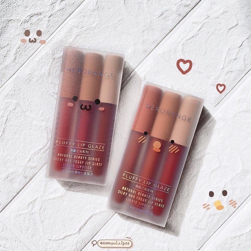 Set Son Kem 3 Cây HERO LOVE LIP GLAZE Tone Đỏ Tây Auth Nội Địa