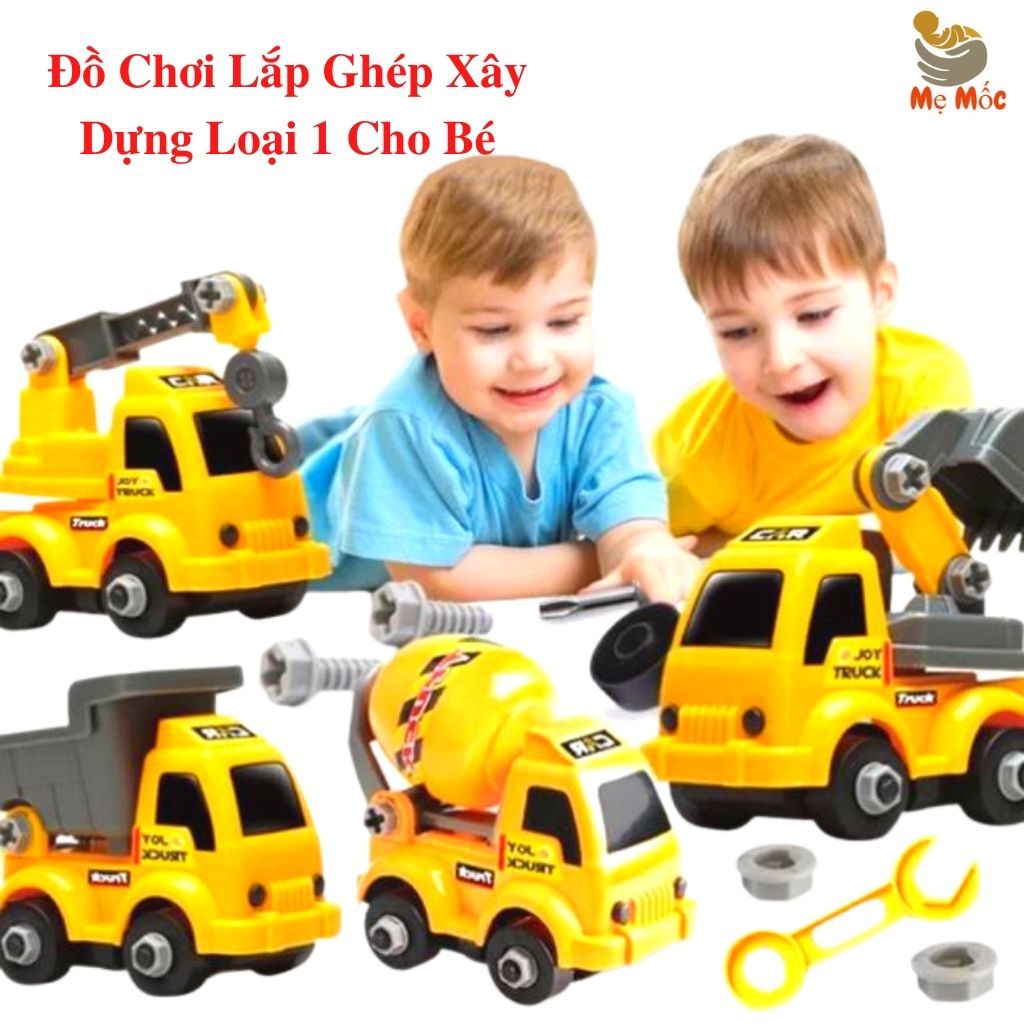 Đồ Chơi Xe Lắp Ráp Mô Hình Xây Dựng, Set 4 Xe Xây Dựng Cho Bé, Shop Mẹ Mốc ,B4XD