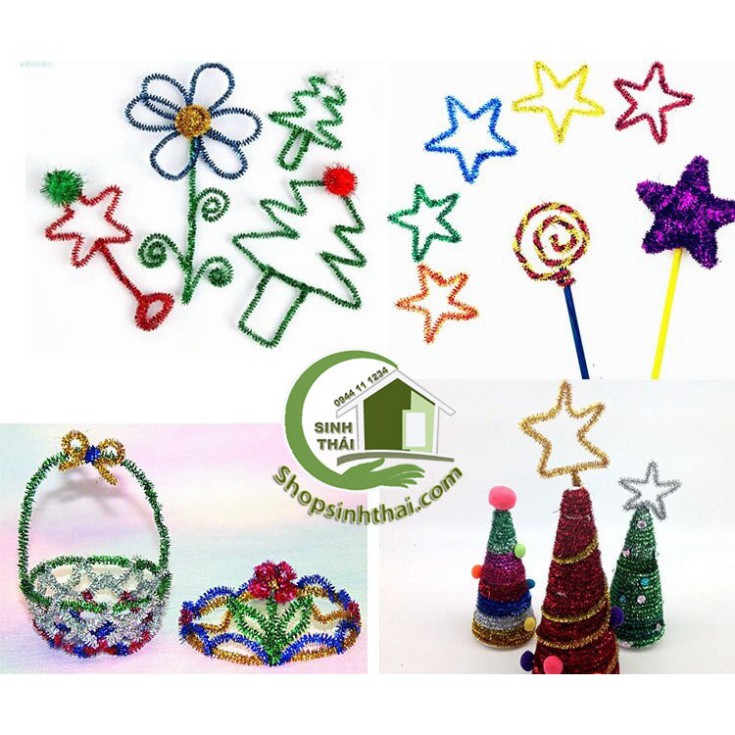 Dây kẽm xù kim tuyến, kẽm làm đồ chơi, mô hình  - màu xanh lá