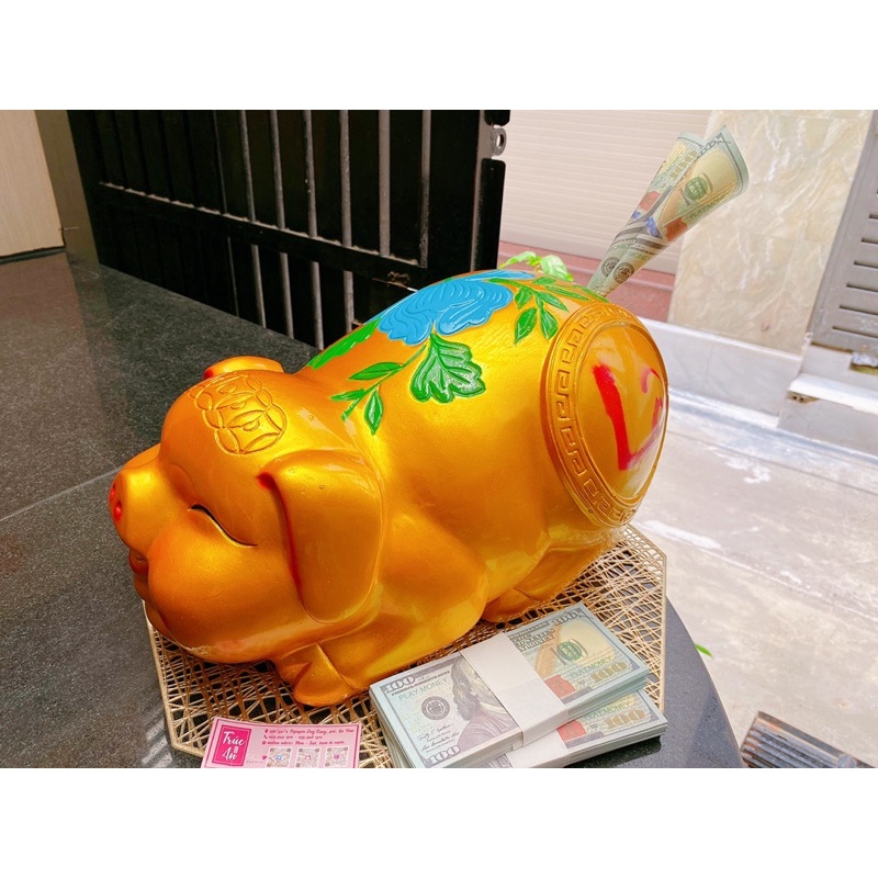 [CHỈ GIAO HCM] Heo đất Tài Lộc Phong Thuỷ lớn 40x25x22, chất liệu thạch cao sơn vàng nhũ kim óng ánh