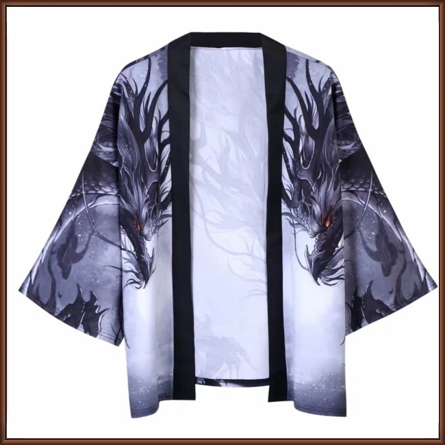 Áo Khoác Kimono Tay 3/4 Dáng Rộng In Hình Rồng Phong Cách Trung Hoa Cho Nam Và Nữ