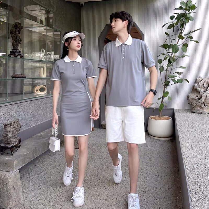Sét đồ đôi mùa hè nam và nữ váy ôm body kết hợp áo polo