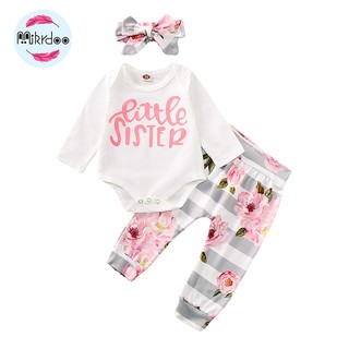 Mikrdoo Set áo liền quần tay dài + quần dài + băng đô xinh xắn cho bé gái
