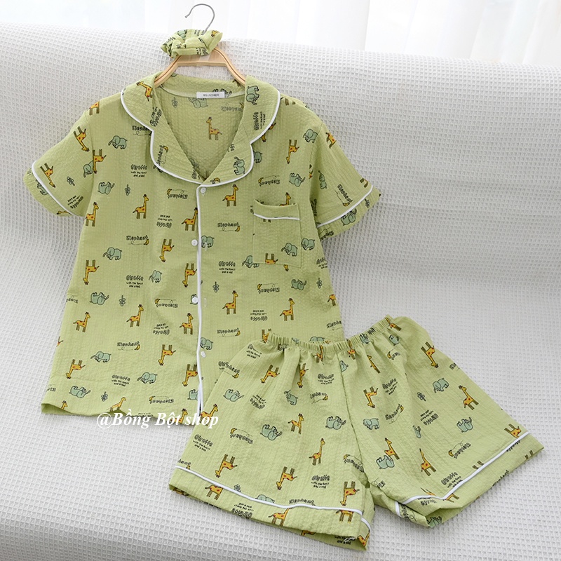 [TẶNG KÈM SCRUNCHIES] BỘ NGỦ MẶC NHÀ XỐP HOẠ TIẾT  HOT HÈ 2022