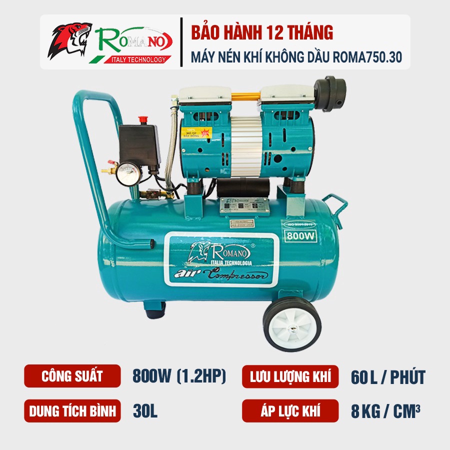 Máy nén khí không dầu ROMANO RM750/30 dung tích bình 30L công suất 840W