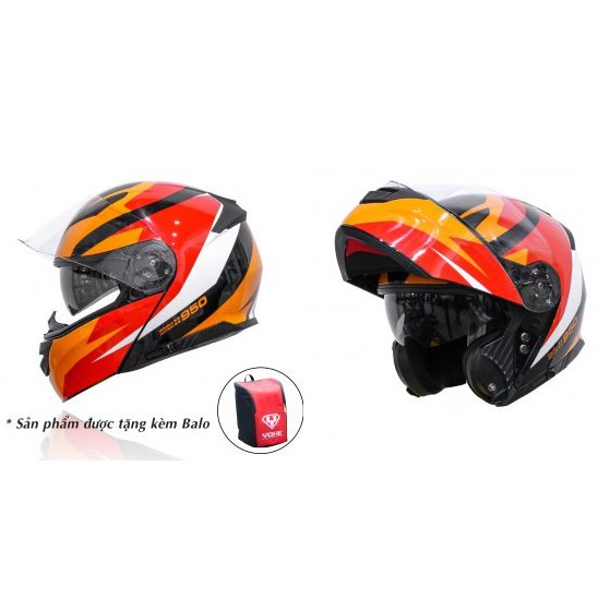 Mũ Bảo Hiểm Full.Face Lật Hàm Yohe 950 Orange/Red/White mũ Phượt - nón bảo hiểm xe Motor.