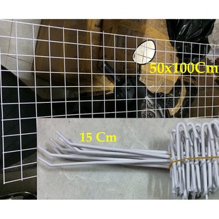 Lưới 3 Chiếc Sắt Trắng 50x100Cm và 15 Tay Cài 15Cm