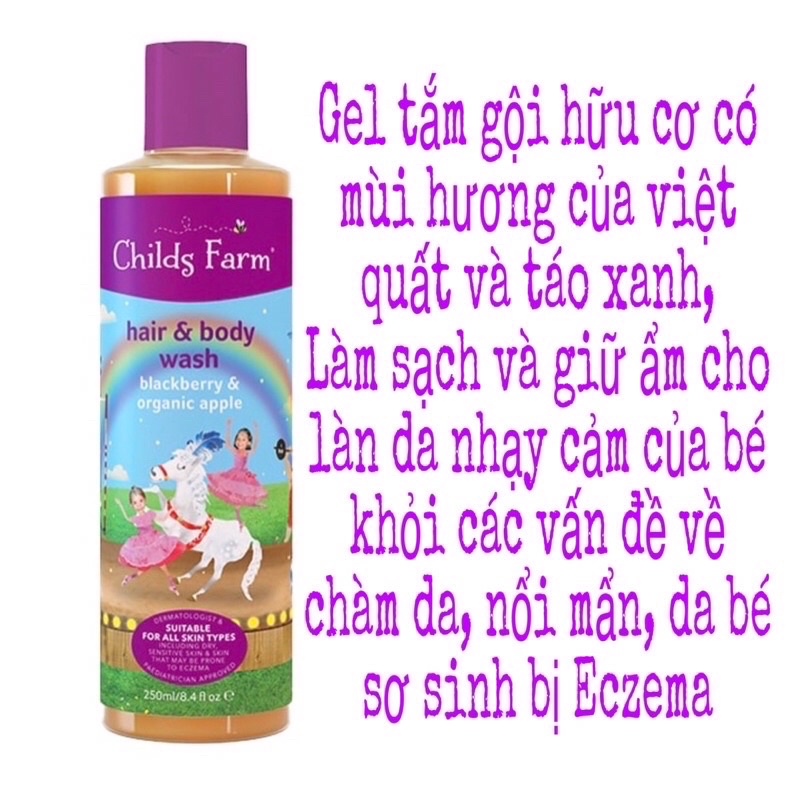 Gel tắm gội hữu cơ toàn thân cho bé Childs Farm các mùi hương tự nhiên lọ 250ml