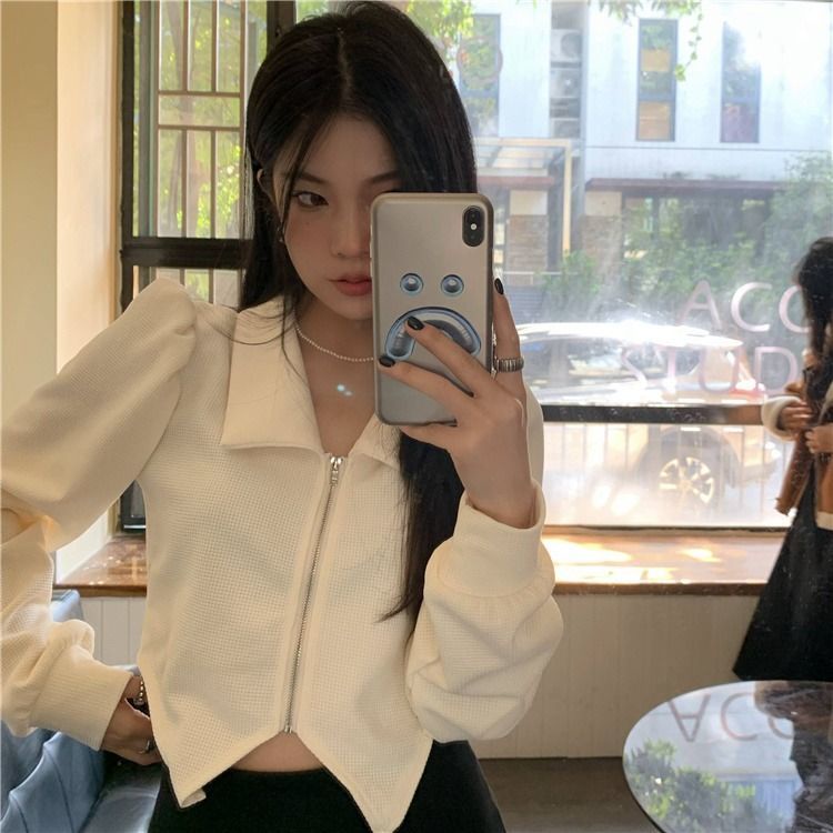 Bubble sleeve POLO collar shirt women's Spring and Autumn new slimming short style with a minority sense of design chic