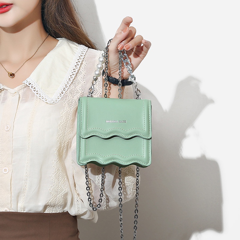 Túi Đeo Chéo Mini Hình Vuông Đính Ngọc Trai Thời Trang Hàng Mới Cho Nữ