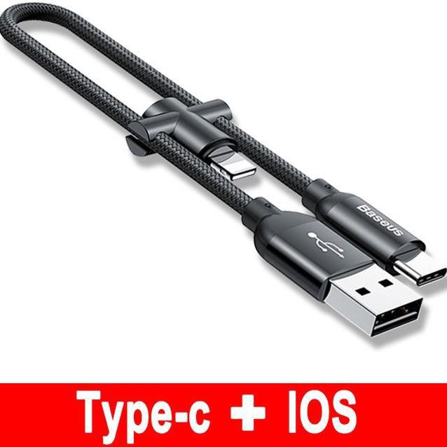 Cáp  đa năng 2 in 1 chuẩn Type C, Micro USB và Type C ,iPhone 2.4A 23 cm gọn nhẹ thích hợp khi sử dụng với sạc dự phòng
