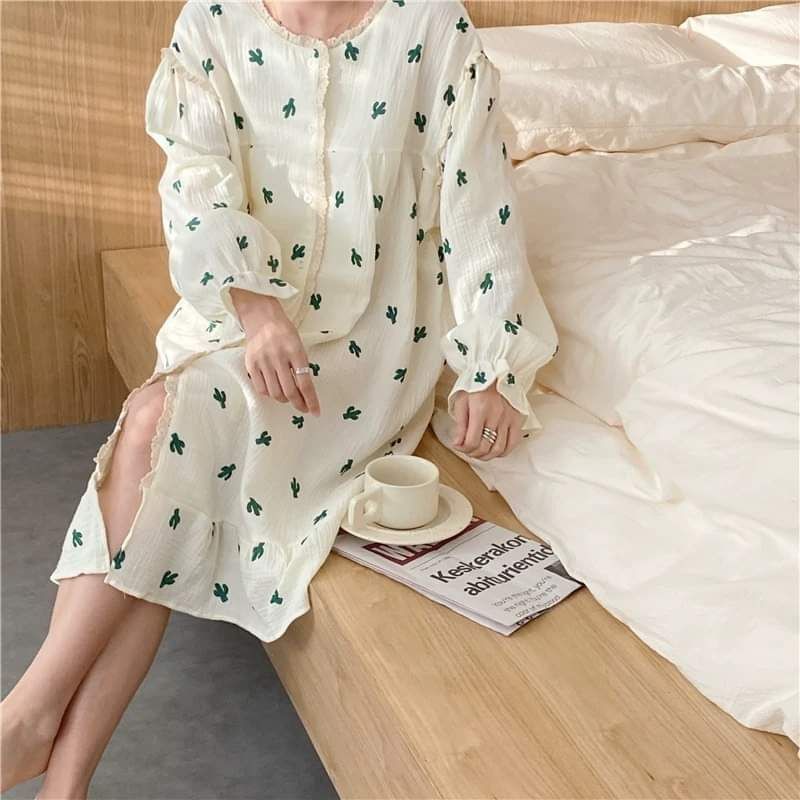 Váy ngủ linen xương rồng+ cherry