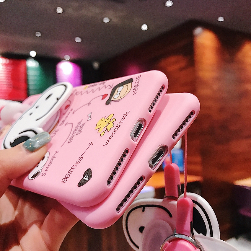 ốp lưng samsung In Hình Chú Chó Snoopy Đáng Yêu Có Giá Đỡ Và Dây Đeo Cho Samsung Galaxy S10E S10 Plus S9 S8 S7 S6 Note 10 8 9 5