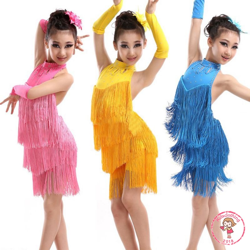 Bộ Trang Phục Nhảy Múa Tua Rua Đính Kim Cương Nhân Tạo Dành Cho Bé Gái