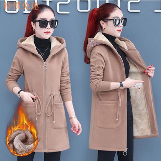 Plus Áo Khoác Hoodie Len Lông Cừu Phối Nhung Dày Ấm Áp Cho Nữ