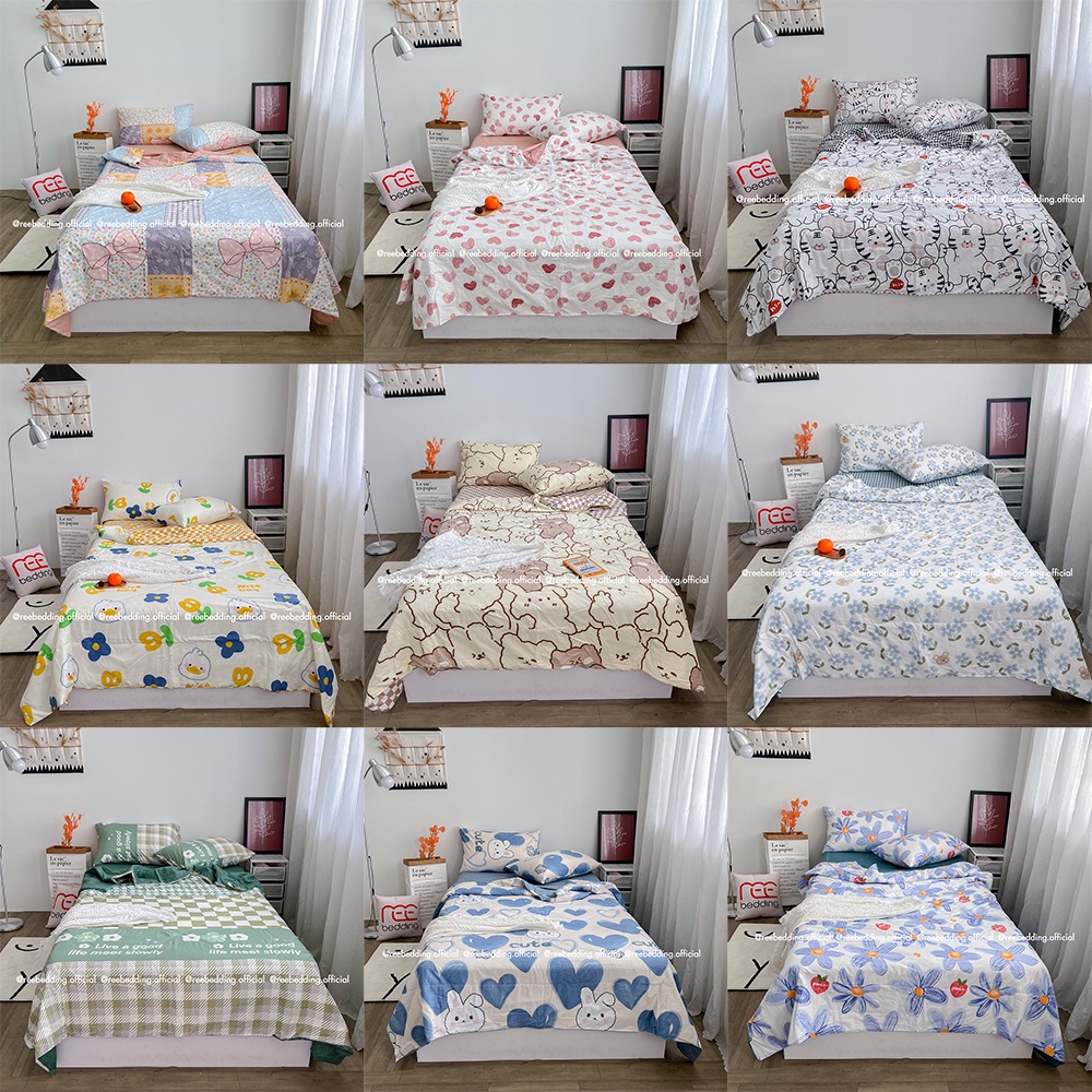 Bộ chăn ga gối chần bông poly cotton REE Bedding đủ size giường nệm PLC171